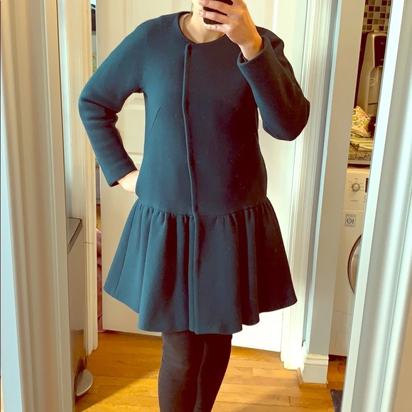 Milly Teal Wool Flounce Coat - Picture 2 of 9